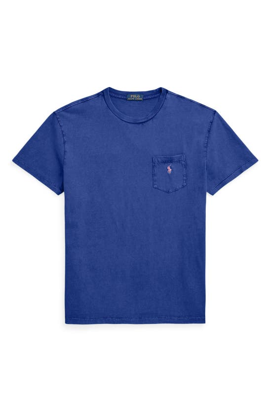 Shop Polo Ralph Lauren Cotton & Linen Pocket T-shirt In Beach Royal