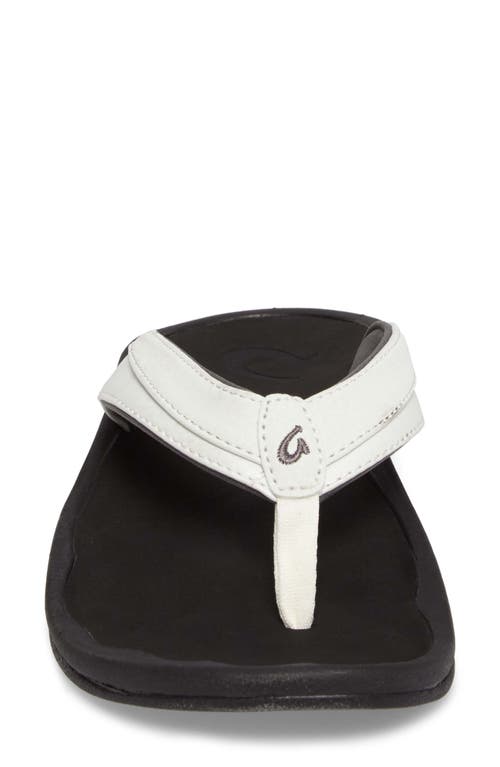 Shop Olukai Ohana Flip Flop In White/black Faux Leather