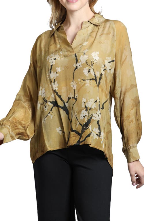 Apny Print Split Neck Chiffon Tunic Top In Beige Multi