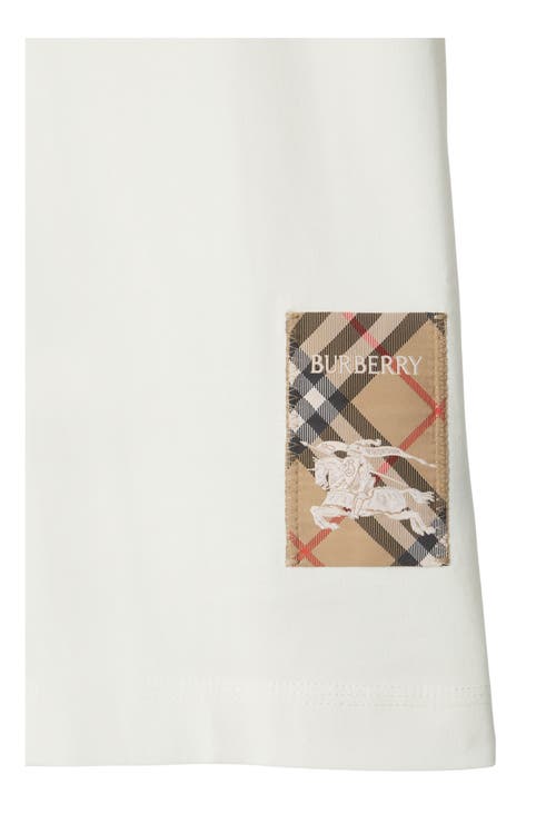 Burberry Cotton T-shirt With Check Application In Chalk