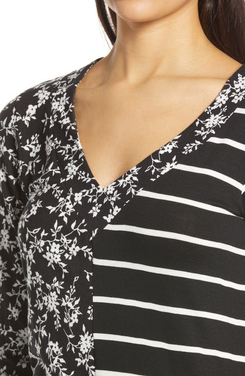 Shop Loveappella Floral Stripe Top In Black/ivory