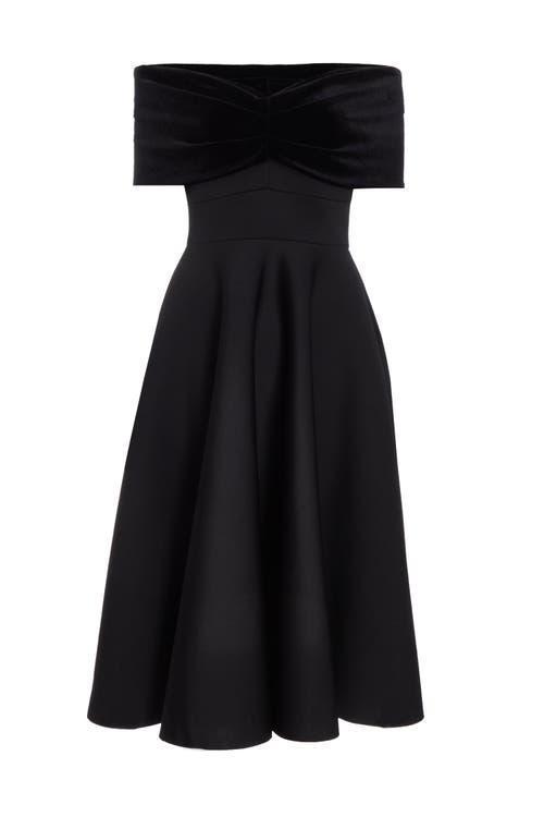 Quiz Velvet And Scuba Foam Bardot Skater Dress In Black