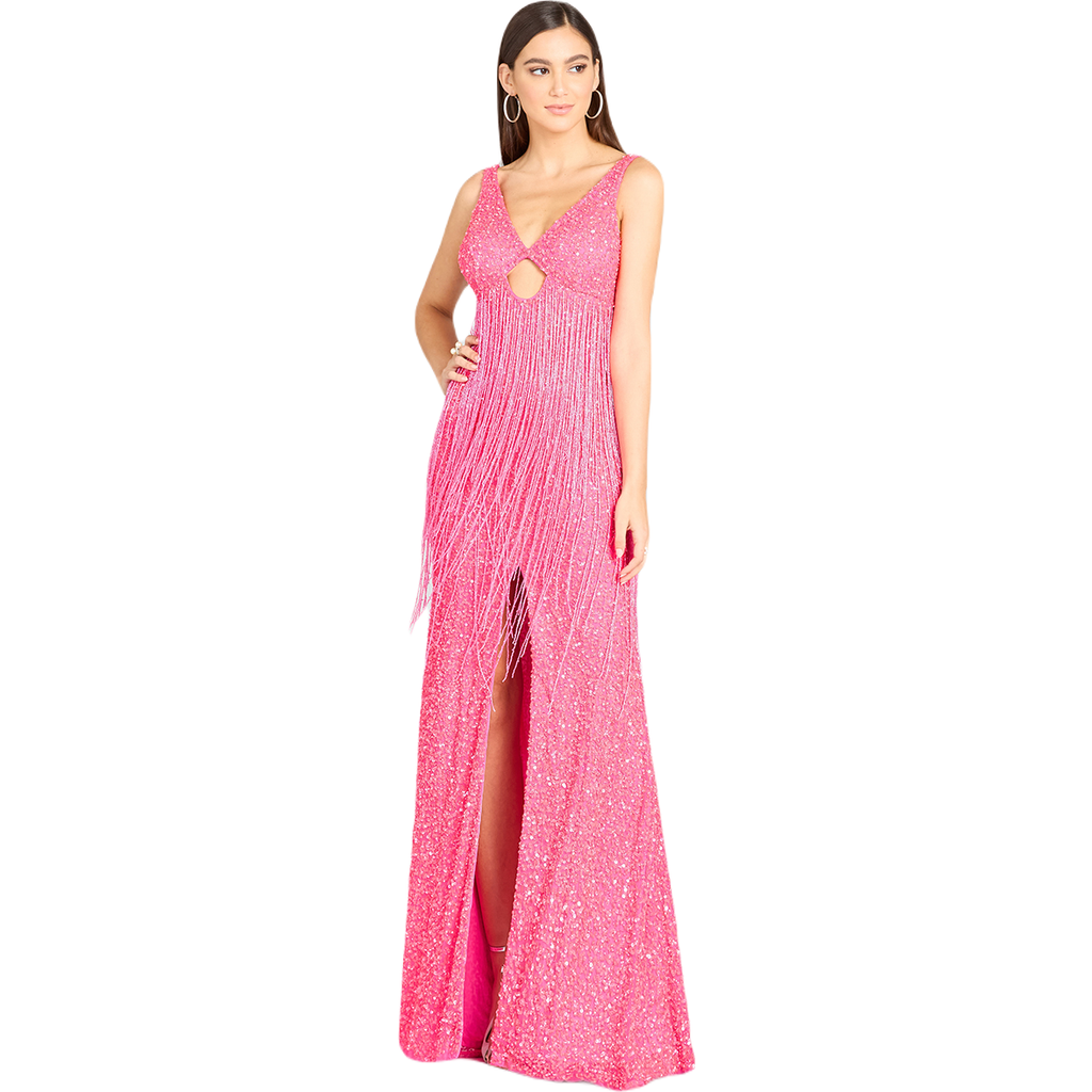 Lara New York Regan Fringe Sequin Dress In Hotpink