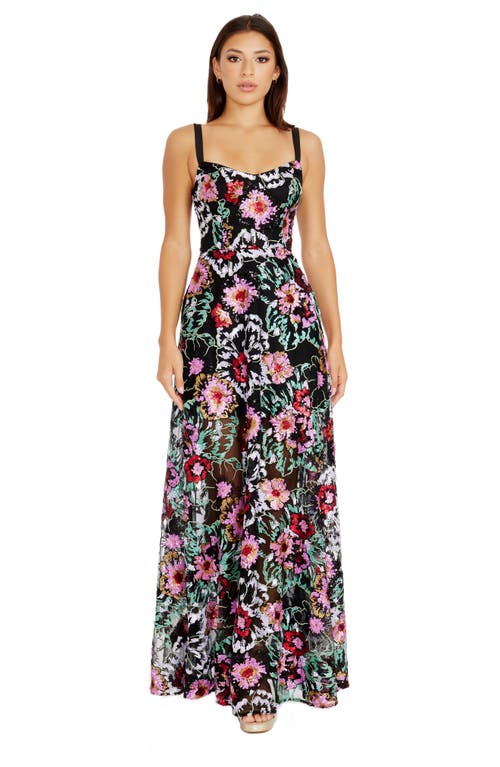Dress The Population Nina Sequin Floral Fit & Flare Gown In Black Multi
