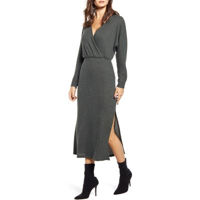 All In Favor Cozy Ribbed Midi Dress, Green