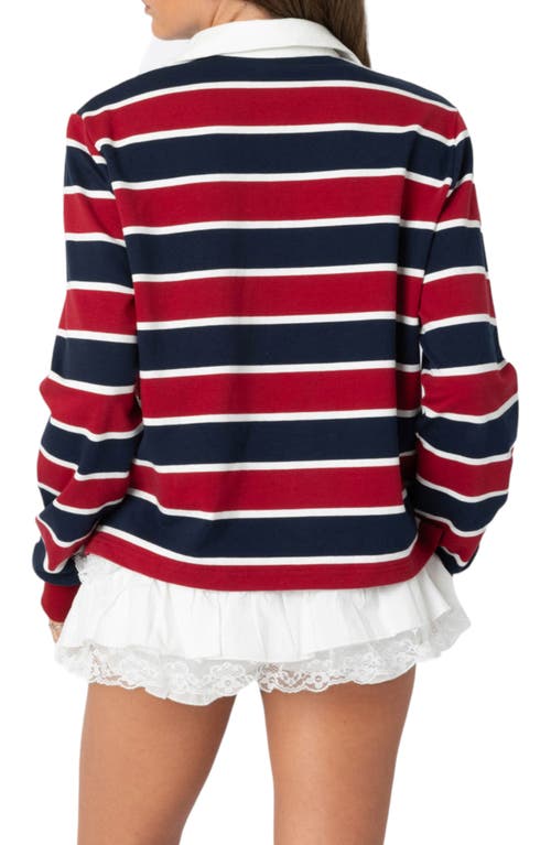Shop Edikted Hanna Stripe Rugby Shirt In Red Black Mix