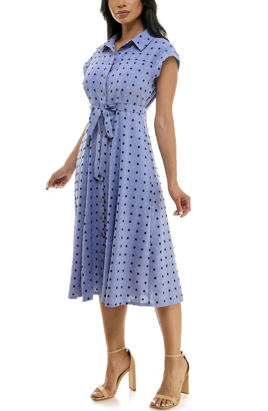 Nina Leonard Swiss Dot Cap Sleeve Midi Shirtdress In Soft Peri Multi