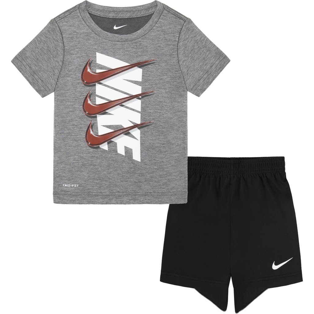 Nike Kids' Dropset T-shirt & Shorts Set In Black/carbon Heather Gray