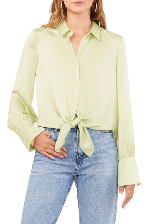 Tie Front Long Sleeve Charmeuse Shirt