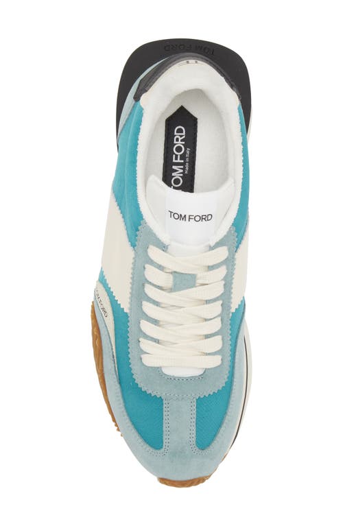 Shop Tom Ford James Mixed Media Low Top Sneaker In Sage/green/cream