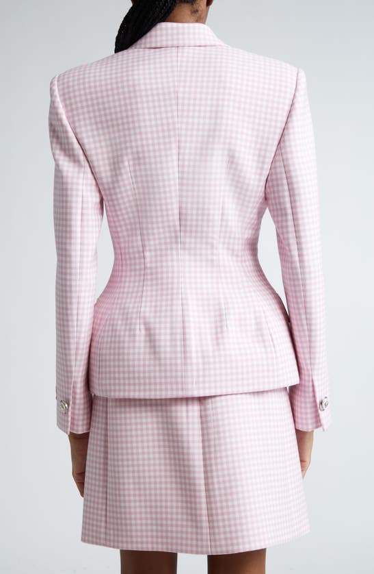 Shop Versace Gingham Virgin Wool Blazer In Pastel Pink White