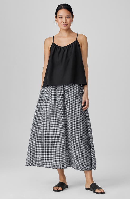 Shop Eileen Fisher Gathered Organic Linen Maxi Skirt In Black/ White