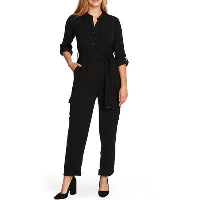 Vince Camuto Roll Tab Rumpled Twill Cargo Jumpsuit, Black