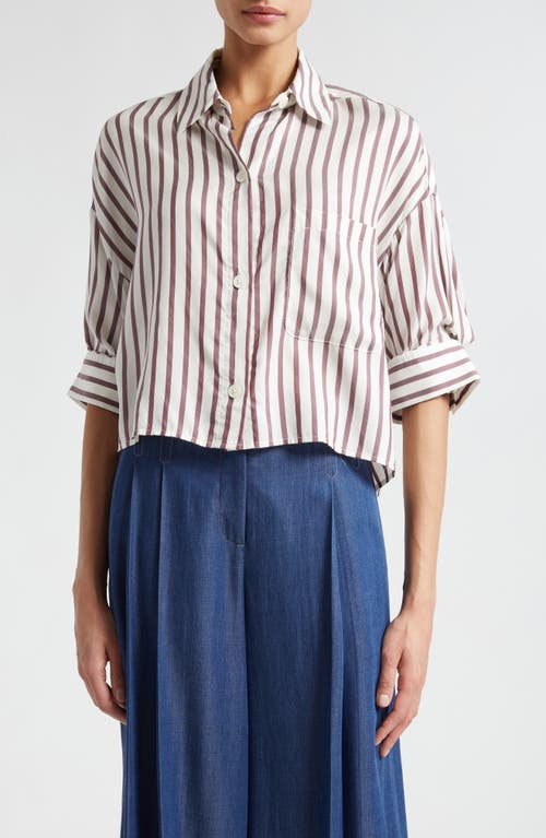 Twp Next Ex Stripe Crop Silk Shirt In Brown