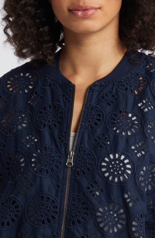 Caslon Cotton Eyelet Bomber Jacket In Navy Blazer
