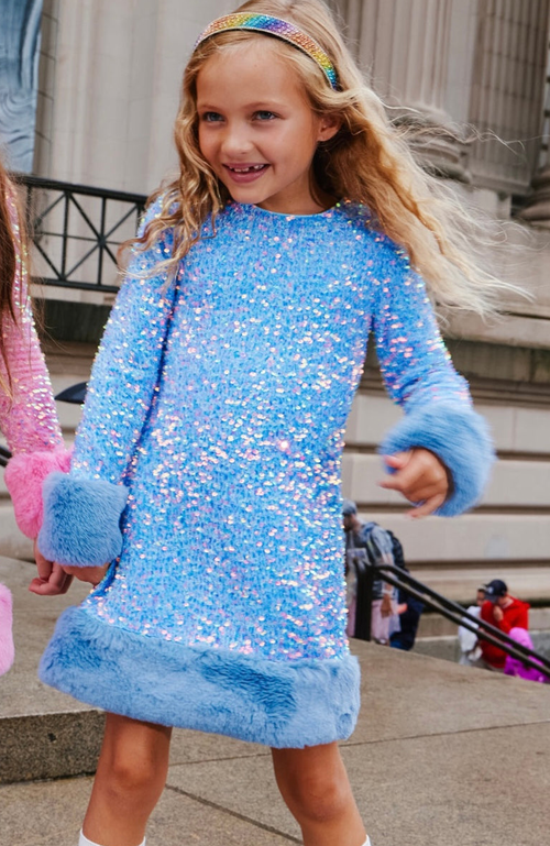 Shop Lola + The Boys Celeste Shimmer Dress In Blue