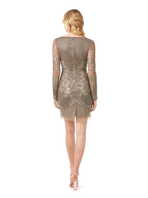 Shop Lara New York Long Sleeve Beaded Cocktail Dress In Grey