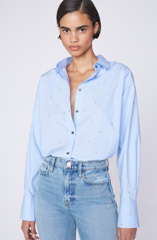 Frame Rhinestone Oversize Organic Cotton Button-up Shirt In Chambray