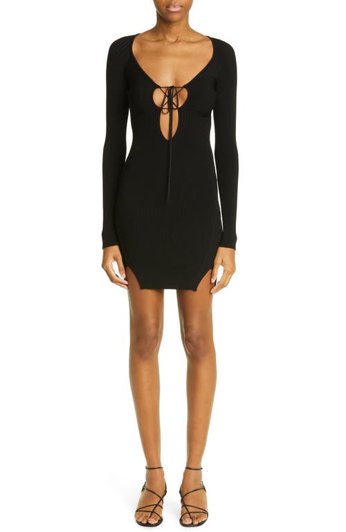 Nensi Dojaka Lace-Up Long Sleeve Rib Mini Sweater Dress in Black