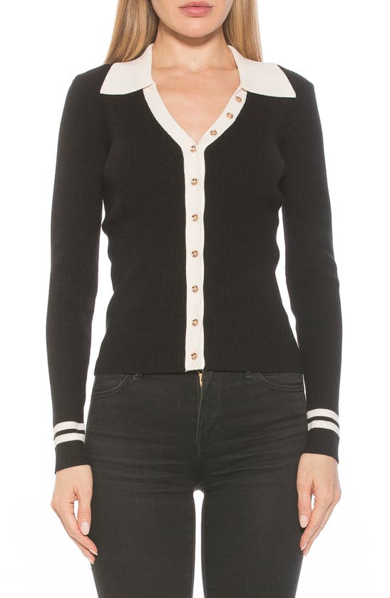 Alexia Admor Charlie Collared Ribbed Shirt In Black/ Ivory