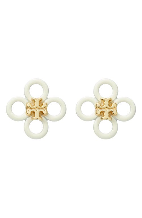 Shop Tory Burch Small Kira Enamel Clover Stud Earrings In Tory Gold/new Ivory