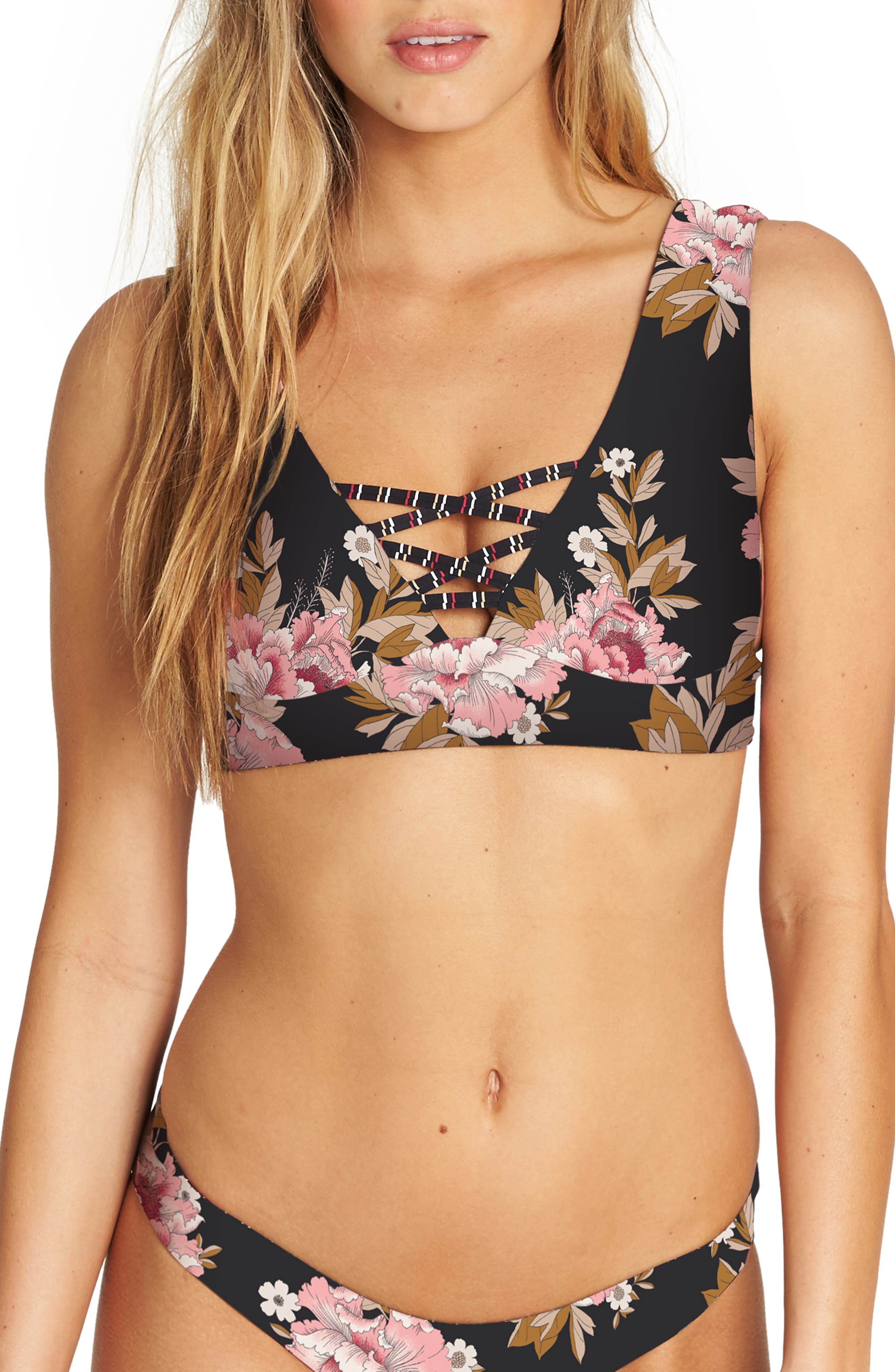 Billabong Mellow Luv Plunge Reversible Bikini Top, Black