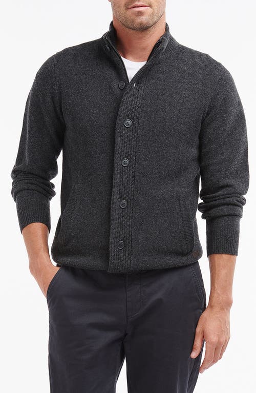 Barbour Elbow Patch Wool Cardigan In Charcoal Marl