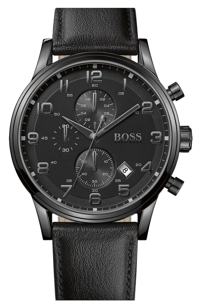 BOSS Leather Strap Chronograph Watch, 44mm | Nordstrom