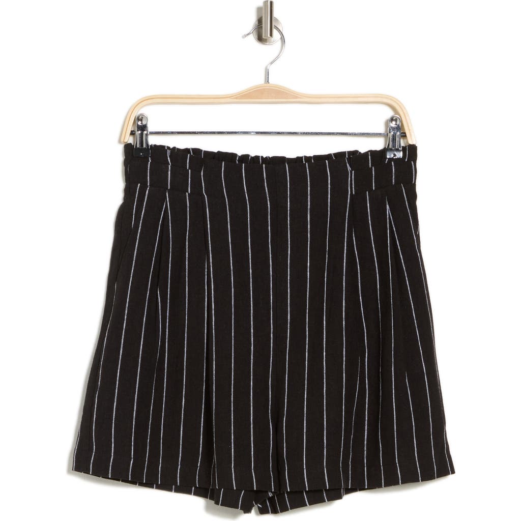Shop Adrianna Papell Stripe Pleated Shorts In Black White Stripe