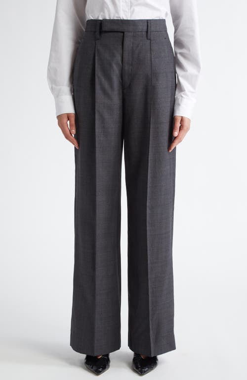 Maria McManus High Waist Stretch Wool Wide Leg Trousers in Charcoal Glen Plaid 