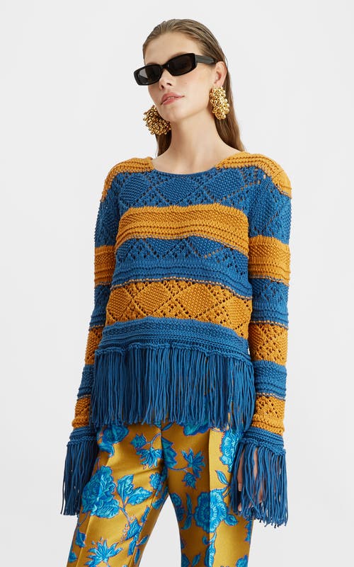 La Doublej Cotton-blend Striped Playa Sweater In Blue Petrol
