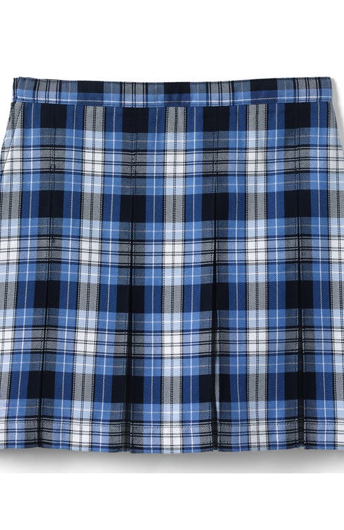 Shop Lands' End School Uniform Girls Plaid Box Pleat Skirt Top Of The Knee In Clear Blue Plaid