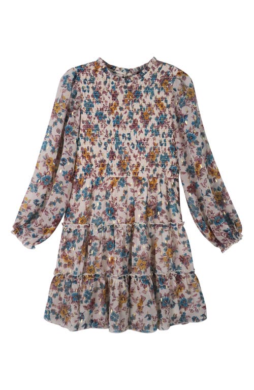 ZUNIE ZUNIE KIDS' LONG SLEEVE SMOCKED CHIFFON DRESS