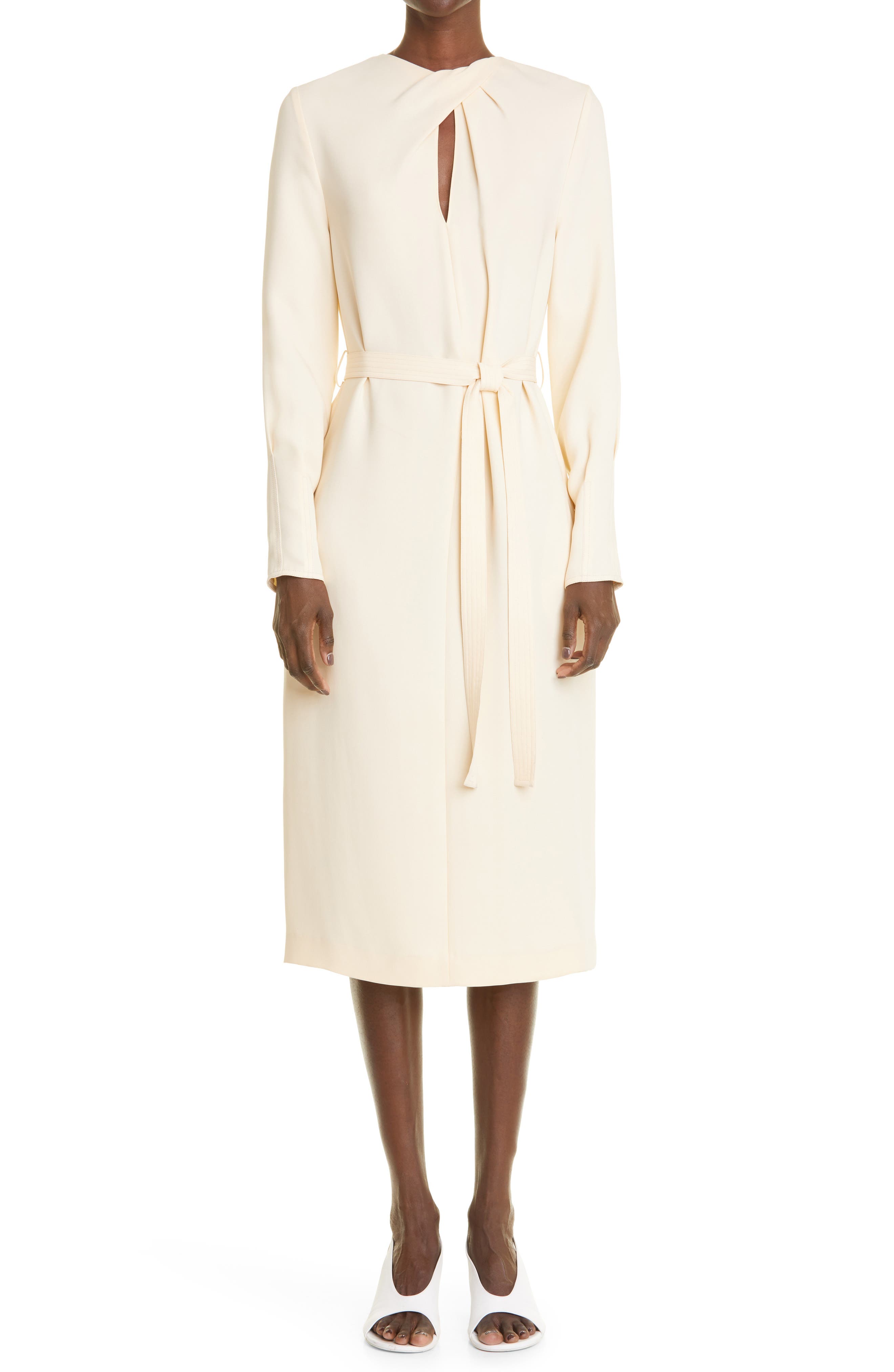 white silk long sleeve dress