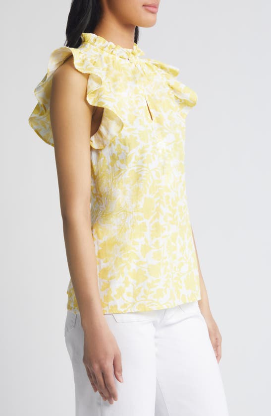Shop Caslon Flounce Sleeve Cotton Gauze Top In White- Yellow Kindred Flower