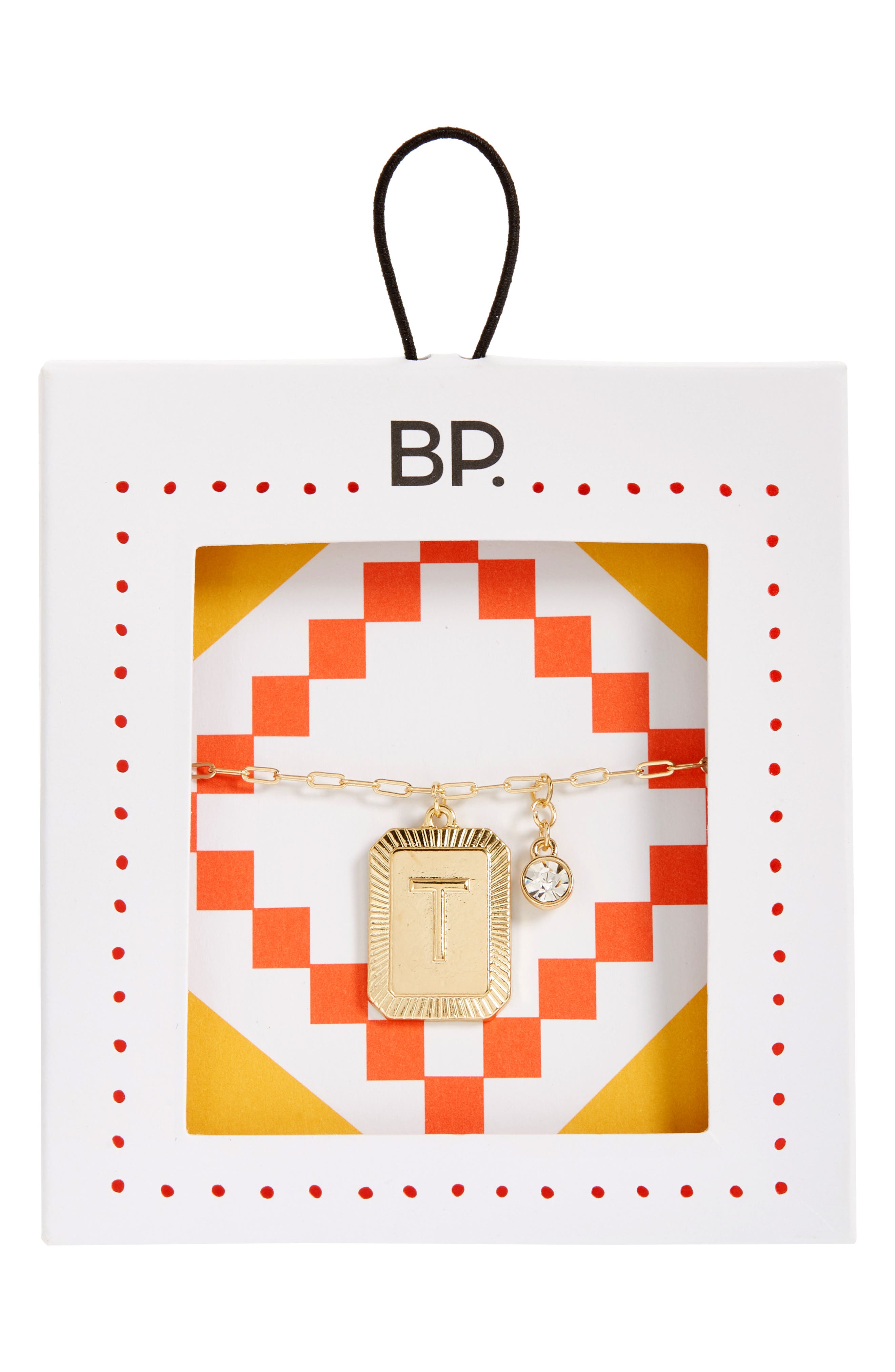 BP. Initial Plaque Pendant Necklace in T- Clear- Gold