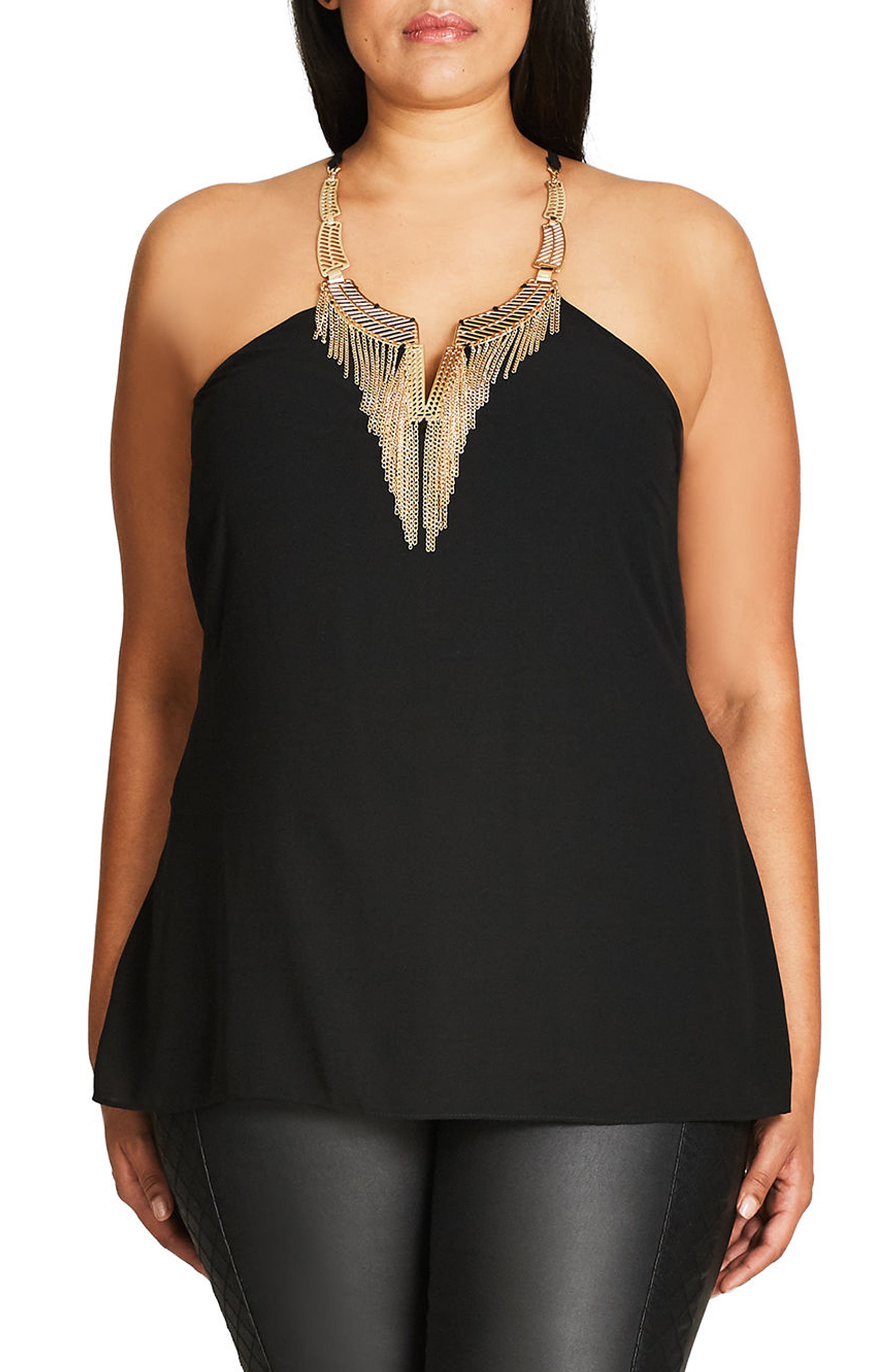 City Chic Sexy Metal Embellished Halter Top (Plus Size) Nordstrom