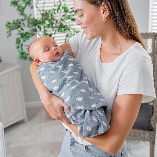 Comfy Cubs Muslin Swaddle Blanket, 1 Pack In Blue Raindrops