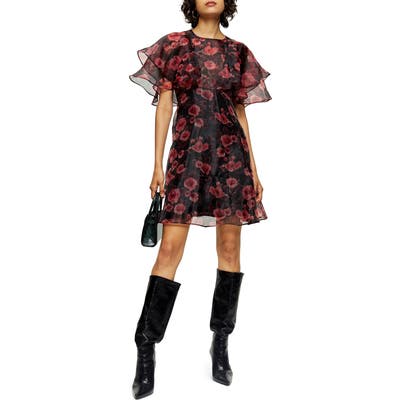 Topshop Organza Floral Print Minidress, US (fits like 0) - Pink