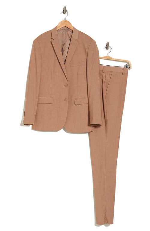 Gino Vitale Skinny Fit Solid Stretch Three Piece Suit In Tan