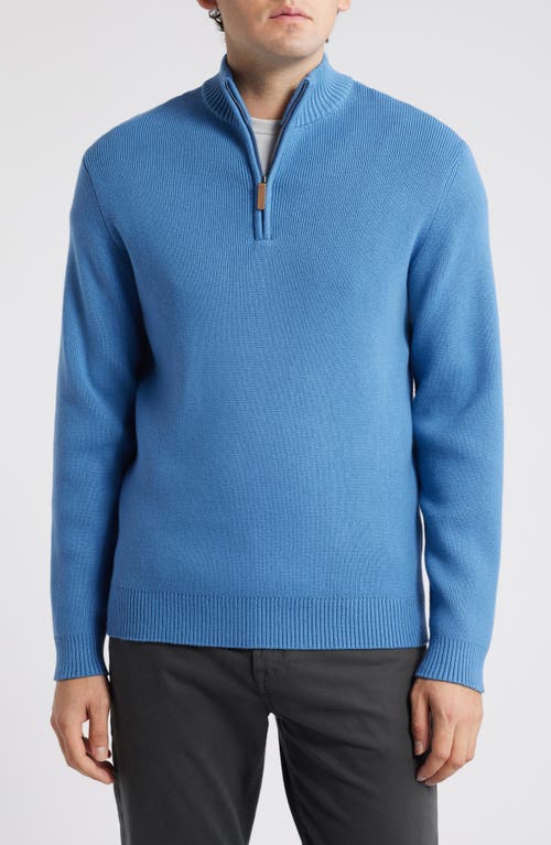 Mizzen+Main Hillcrest Quarter Zip Pullover Sweater in Denim Blue Solid 