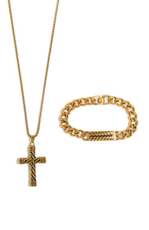 Shop American Exchange Cross Pendant Necklace & Chain Bracelet Set In Gold/gold