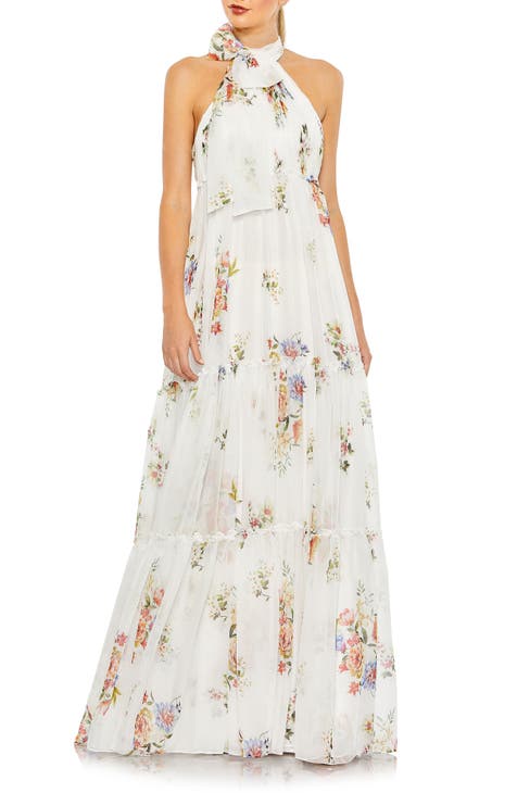 Floral Bow Tiered A-Line Gown