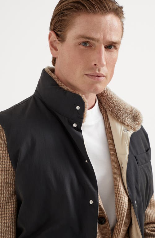 Shop Brunello Cucinelli Techno Cotton Gabardine Down Vest With Shearling Insert In Anthracite