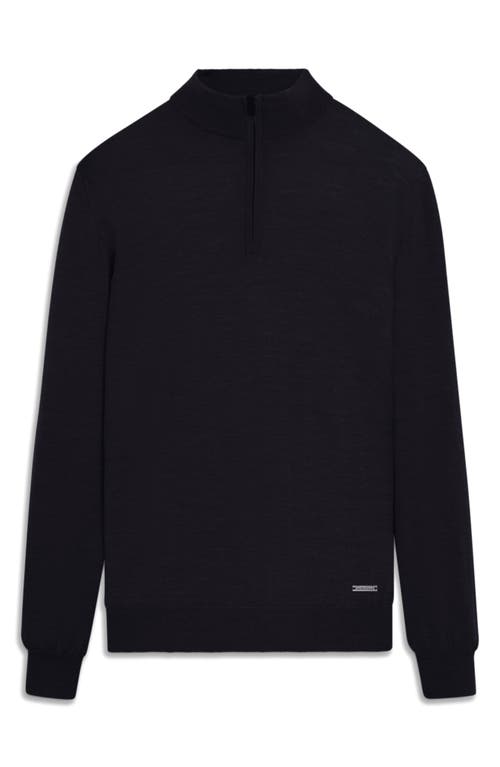 Bugatchi Water Repellent Merino Wool Quarter-zip Pullover In Black