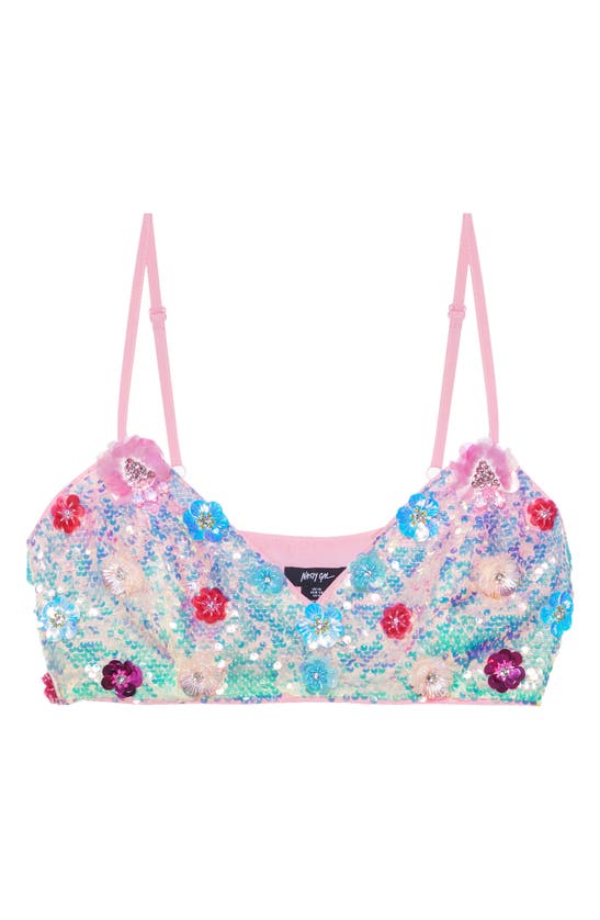 Shop Nasty Gal Floral Appliqué Sequin Bralette Top In Pink