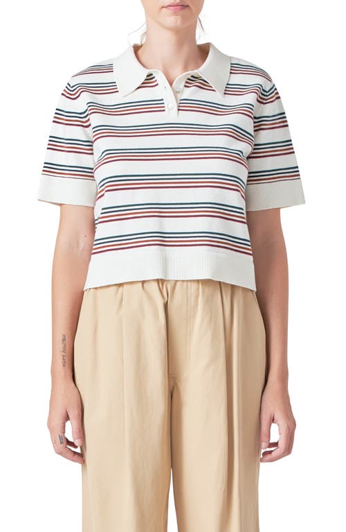 Shop Grey Lab Stripe Short Sleeve Polo Sweater In White Multi