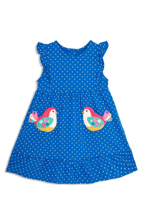 Jojo Maman Bébé Jojo Maman Bebe Bird Appliqué Frill Shoulder Dress In Blue