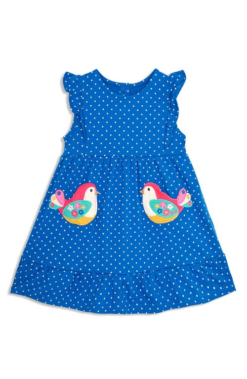 Shop Jojo Maman Bébé Jojo Maman Bebe Bird Appliqué Frill Shoulder Dress In Blue