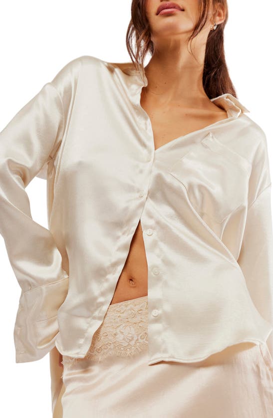 Shop Free People Shooting For The Moon Satin Shirt In Tea
